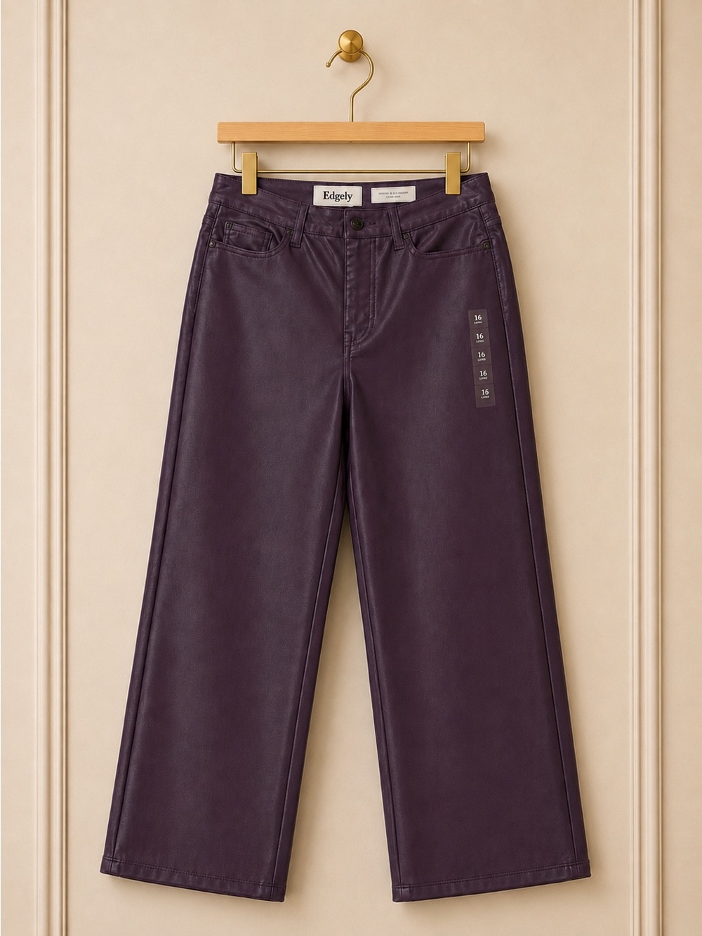 Edgely Plum Faux Leather High Rise Wide Leg Pants Size 16 Long